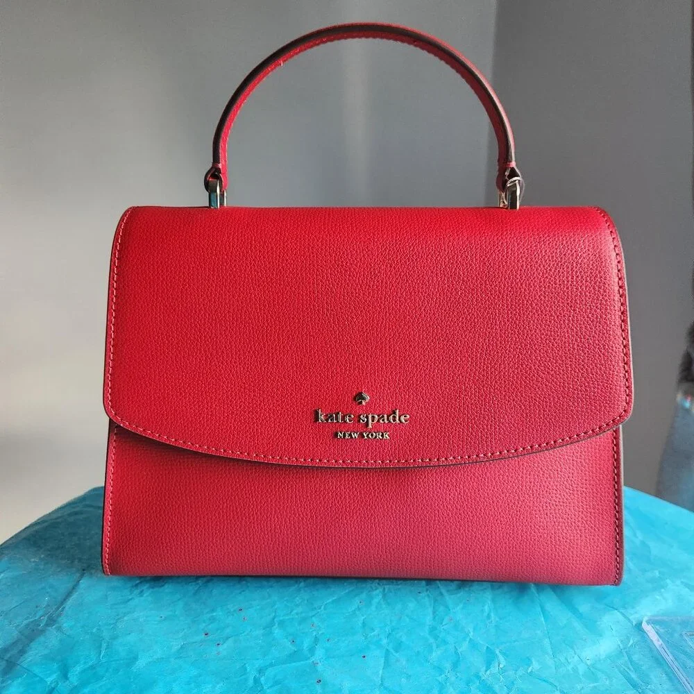 Kate Spade Red Darcy Top Handle Satchel 5 pc set w/adjustable strap - Picture 3 of 10